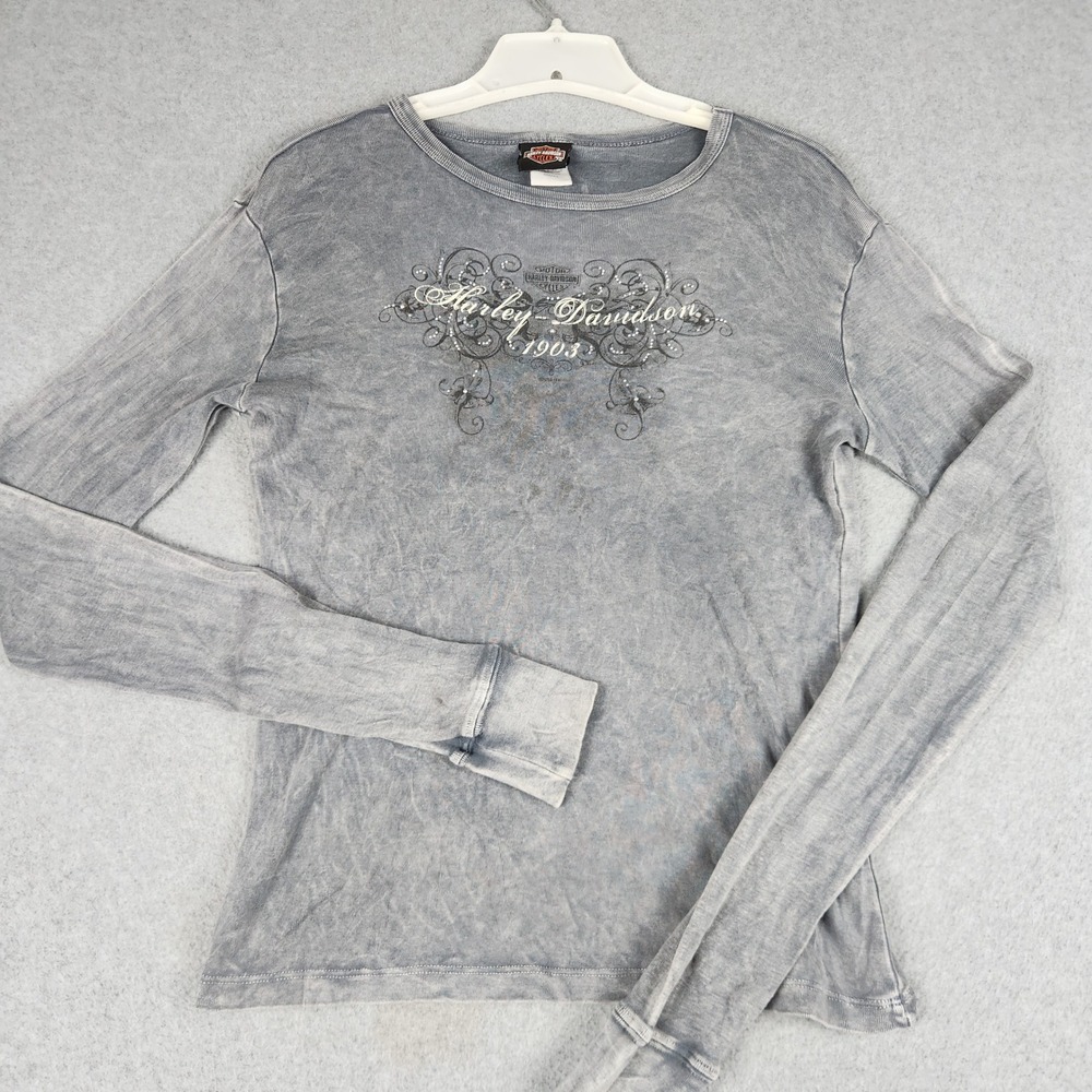 Thunder Mountain Harley Davidson Shirt Women S Gray Graphic Cotton Motor Cycles
